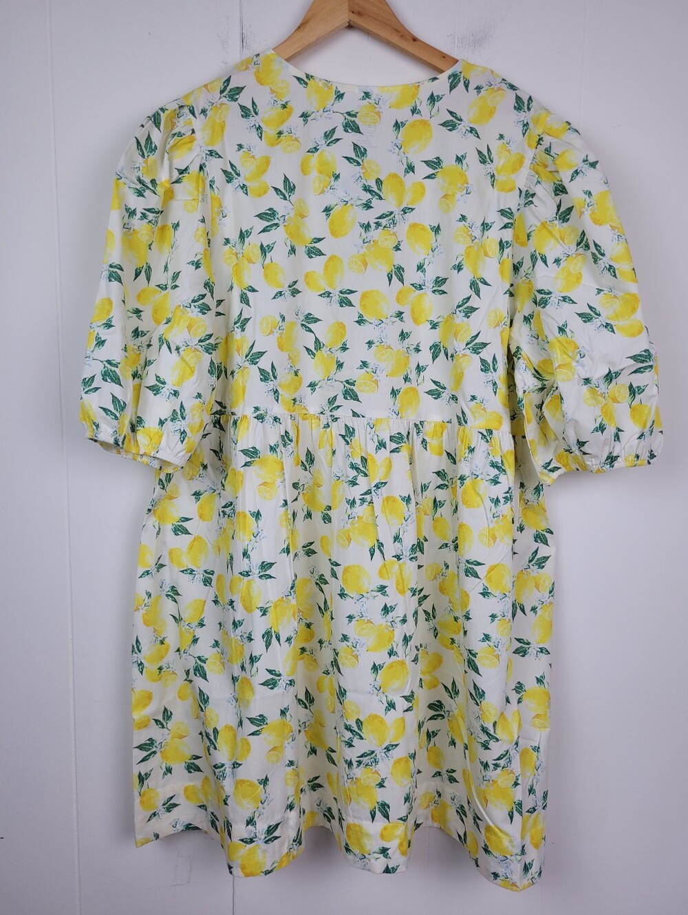 George XXL Lemon Print Cotton Dress NWT Yellow White Puff Sleeve - Picture 6 of 8